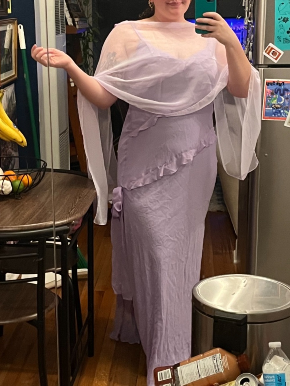 Vintage Shelli Segal 90s silk dress with mesh shawl